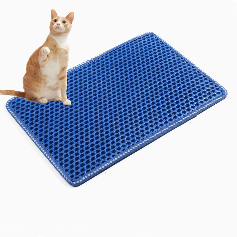 1 tapis de litière pour chat - forme Mili double couche, bleu Eva, 21 po x 14 po imperméable, facile à nettoyer, antidérapant, zone de bac à litière, 0,75 lb