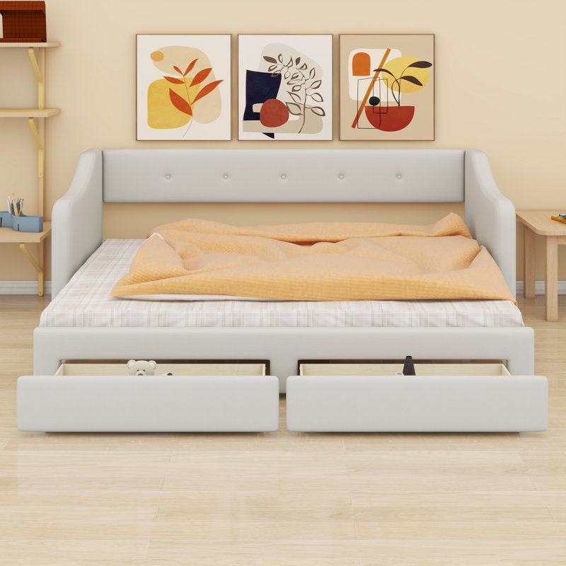Lit de jour chic avec deux tiroirs, Beige
