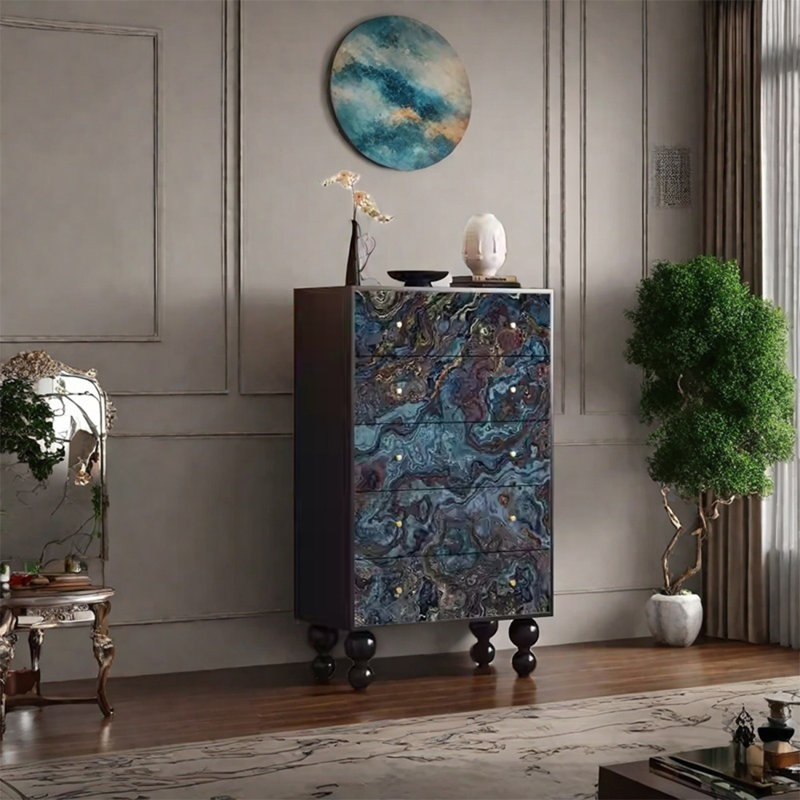 Pine Wood Frame Cabinet with Five Spacious Drawers
