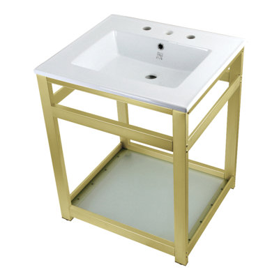 Lavabo console en laiton Kingston avec console en acier et tablette en verre Quadras Kingston