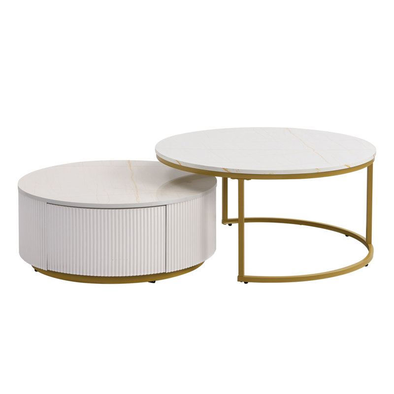 Table basse gigogne moderne cannelée avec tiroir encastré 31,5 po Modern