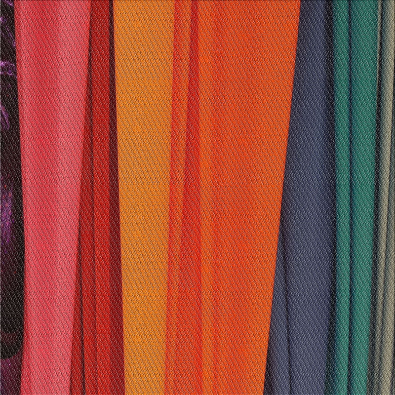 Tapis orange à motif/rouge/vert, Carré 5 pi