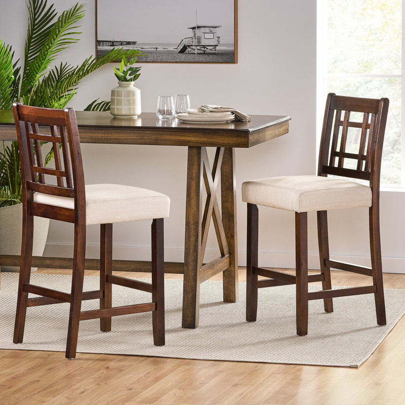 Imala Upholstered Counter Stool with Solid Wood Frame, Beige