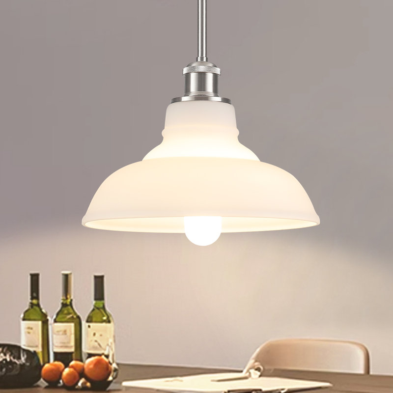 George Oliver 1-Light 11 inch Nickel Modern Single/Shaded Bowl Pendant for Kitchen Island, Nickel
