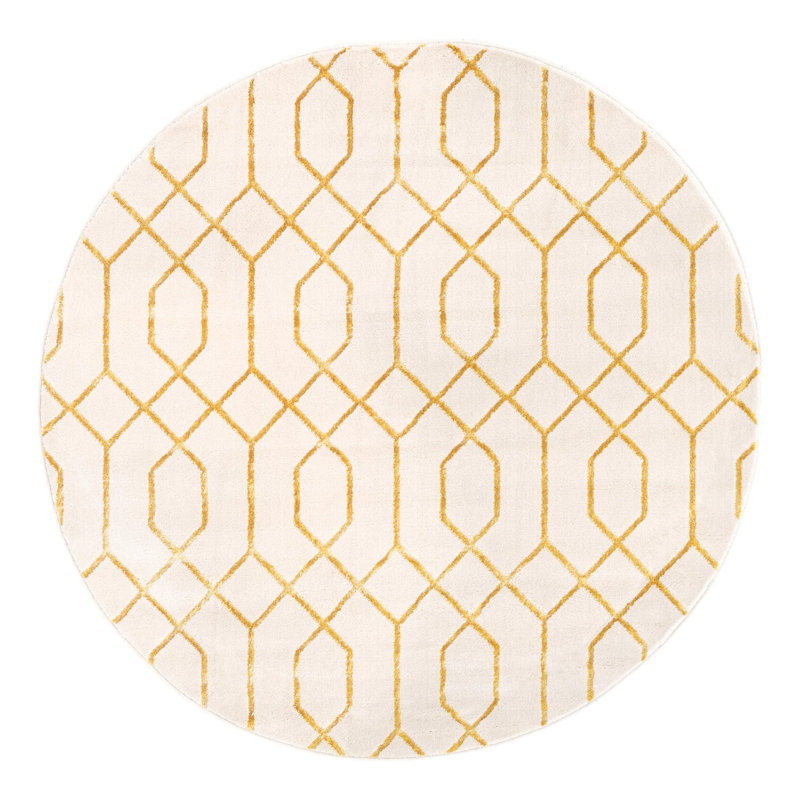 Corando Geometric White/Gold Area Rug, Round 5'3"