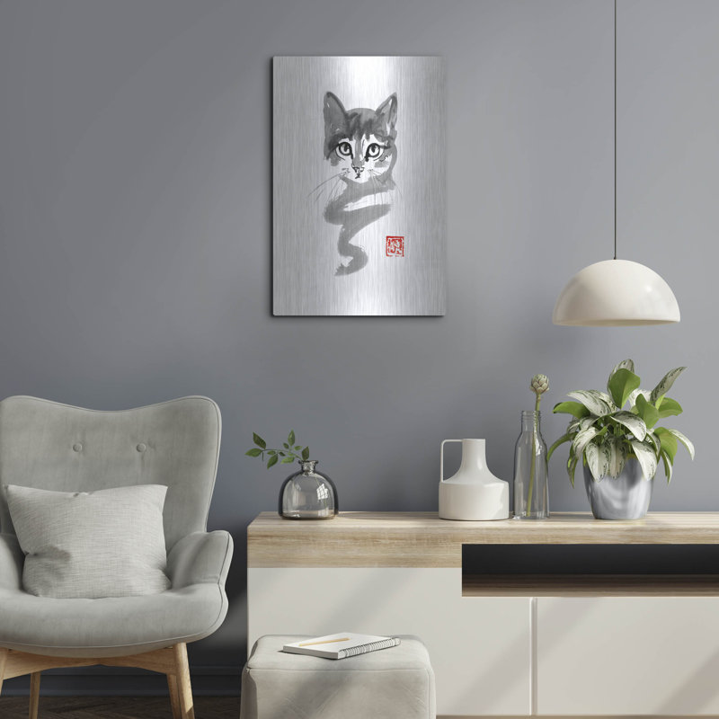 Art mural en métal luxueux «Chat Line» par Pechane, 12 po x 16 po, H 24 po x l 16 po