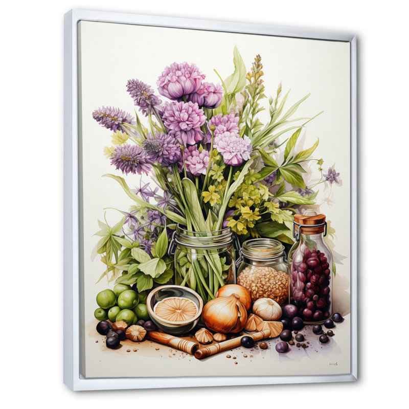 «Purple Green Food Herbs A Delicate», reproduction d'art sur toile, H 44 po x l 34 po x P 1,5 po, Cadre flottant blanc