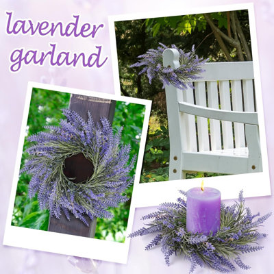 6 pièces de bougie de lavande 6 pièces de couronnes de pilier mini-mauve, centre de table, couronne de 9 pouces pour armoires, couronnes de lavande de ferme artificielle pour porte d'entrée, porche, fenêtre murale