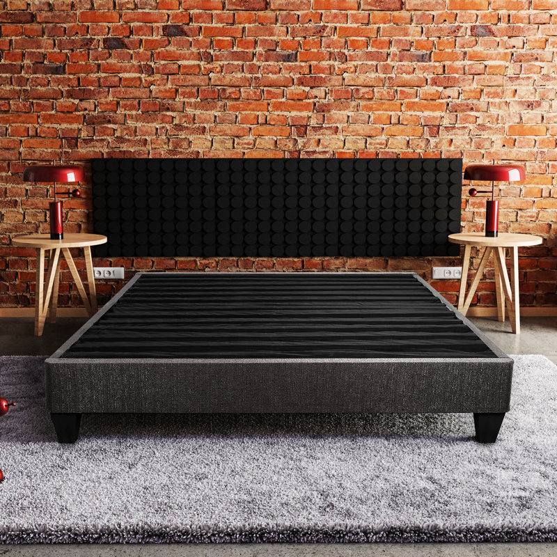 Lit plateforme simple tapissier moderne TG: 14 po, lit en tissu gris foncé avec Plateforme: conception de la base