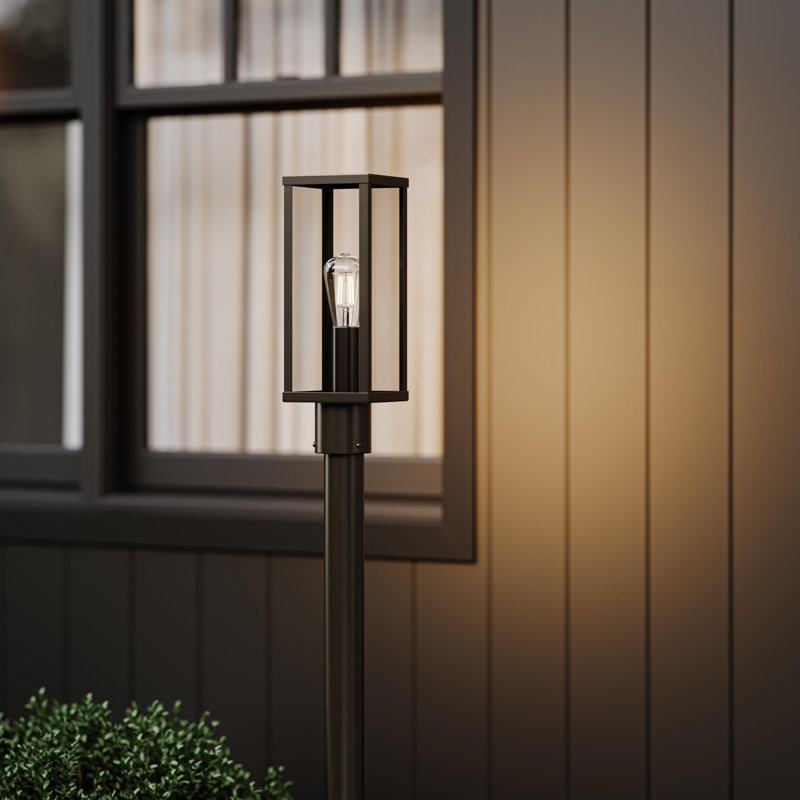 Ryle 16" One-Light Antique Bronze Post Mount Lantern with Clear Glass Panels, Antique Bronze
