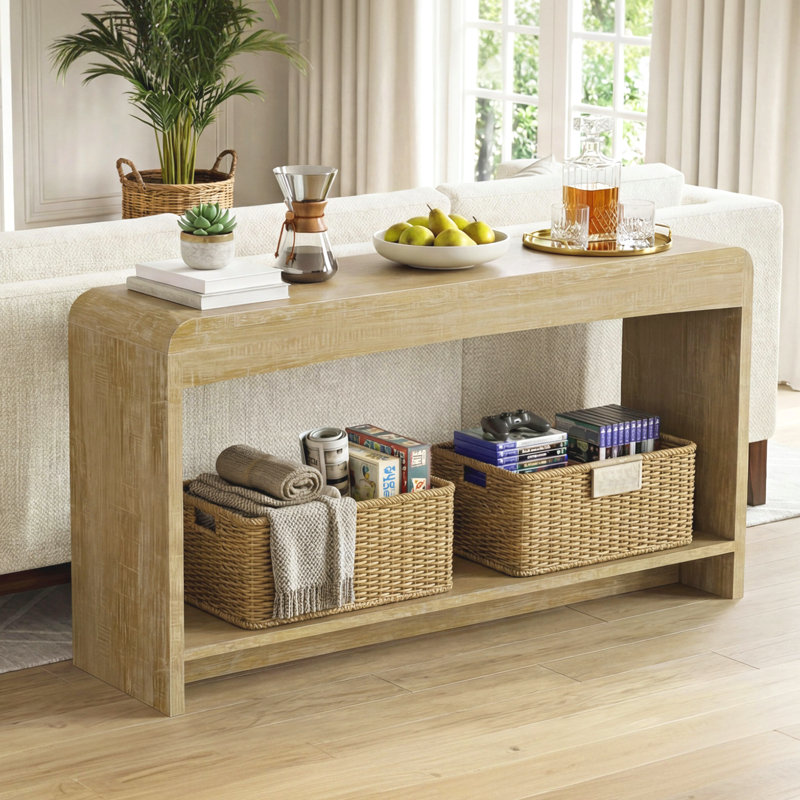 Console d'entrée Adelle 43,3 po, table d'appoint étroite et longue avec rangement, Bois naturel