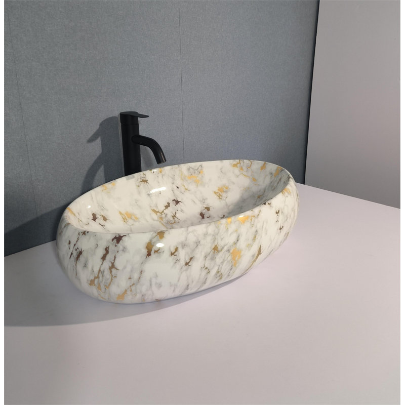 QieRao 16'' Marble Ceramic Oval Bathroom Sink
