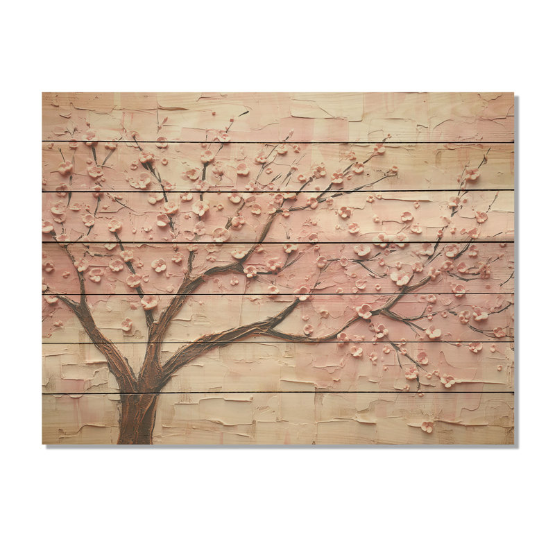 Fleurs de cerisier murmurant rose et blanc - Fleurs sur bois, H 24 po x l 32 po x P 0,78 po