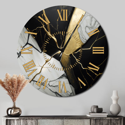 Abstract Geode Black IV - Marble Abstract Golden Face Wall Clock