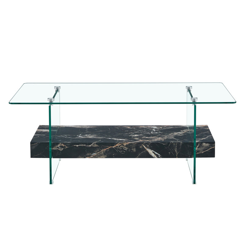 43.3 Inch Modern Two-Tier Coffee Table, Black