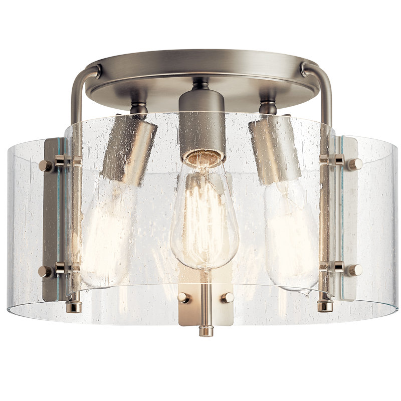 Taylor Glass Semi Flush Mount, 8.5" H x 14" W x 14" D, Brushed Nickel