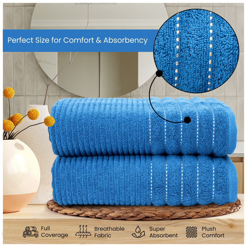 Pack of 4 Ribbed Cotton Towels, Hand, Bath Towels & Sheets, Premium Soft Feel, Quick Dry & Highly Absorbent Towelette, Navy