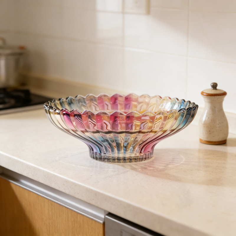Grand bol à fruits en cristal avec motif floral élégant - Décoration de cuisine durable sans plomb pour les fruits, les collations et la présentation de la maison