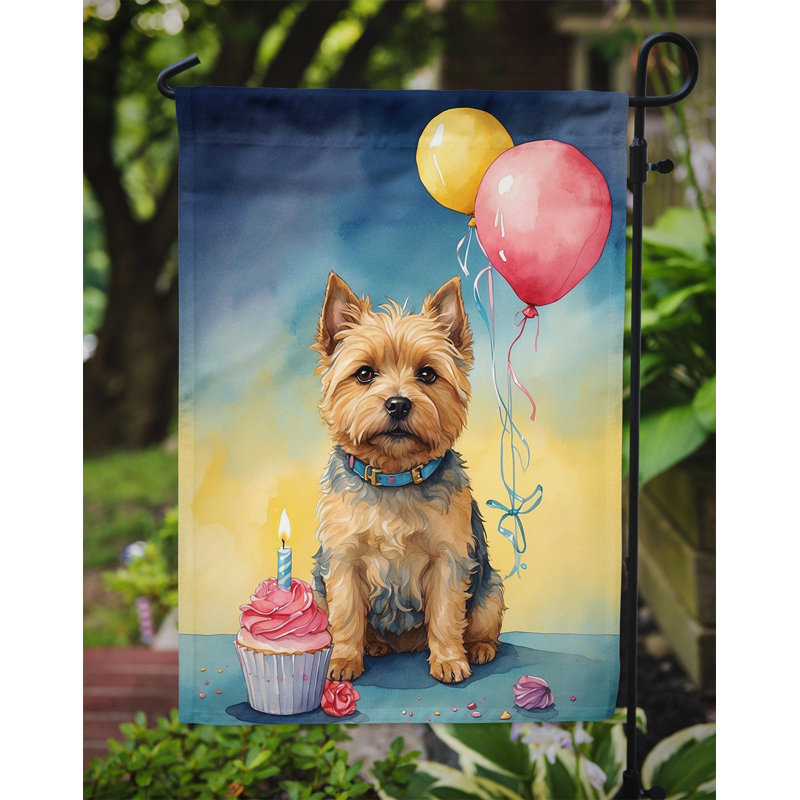 Drapeau de jardin «Happy Birthday», Norwich Terrier