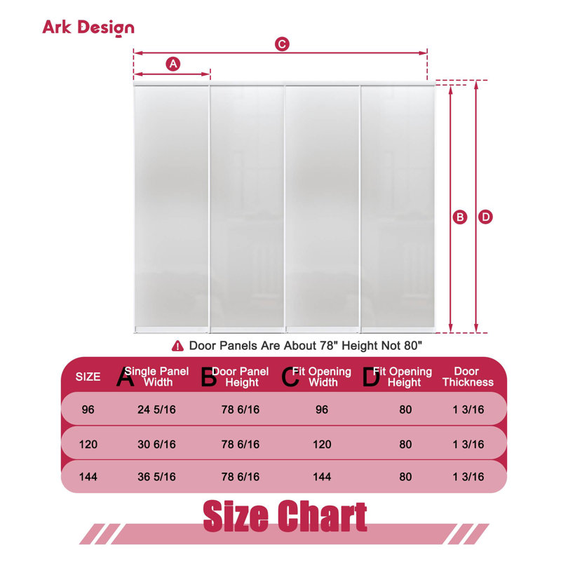 80"  4-Panel Aluminium Frame Frosted Glass Closet Sliding Doors, Room Divider with Hardware Kit, 120" x 78.3"
