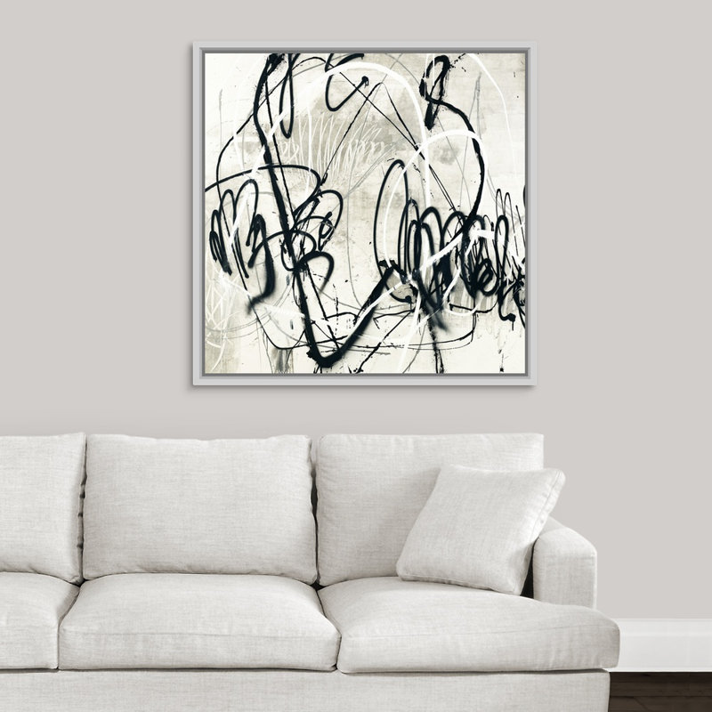 « down stroke », peinture sur toile, H 37,7 po x l 37,7 po x P 1,75 po, Cadre flottant blanc