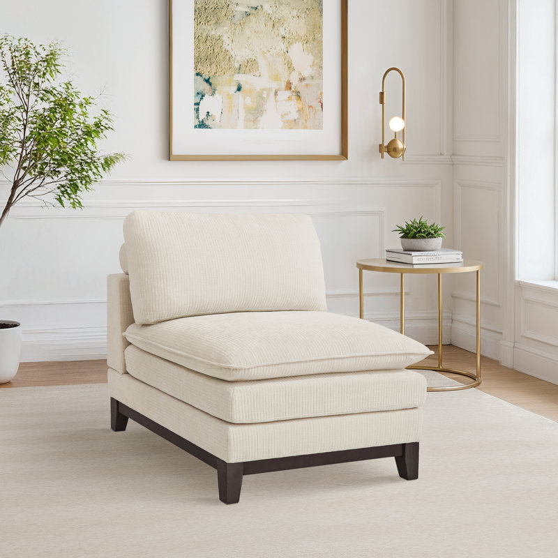 Gary Armless Accent Chair, Beige Chenille