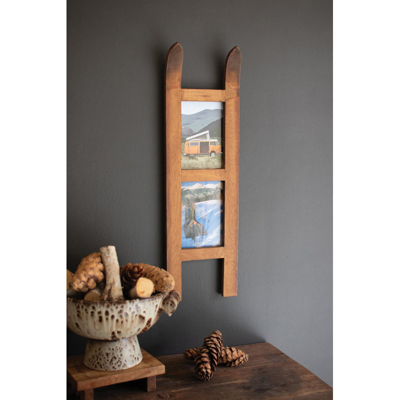  Handcrafted Wooden Snow Ski Double Photo Frame Holiday Decor – 25.5" Tall