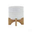 5" TRIBAL PLANTER W/ WOOD STAND, WHITE