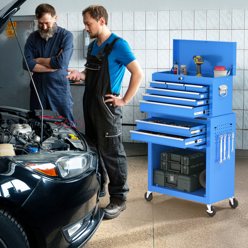 8-Drawer Tool Chest with Wheels，2-In-1 Detachable Metal Toolbox Storage Cabinet Organizer（Blue）, Blue