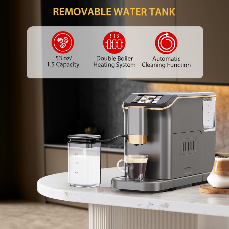 Fully Automatic Espresso Machine With 20 Bar, Milk System, 7 Coffee Varieties, Intuitive Touch Display, Espresso Machine With Auto Clean Filter For Cappuccino, Latte, Espresso Maker