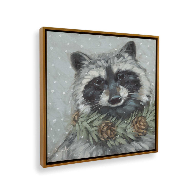 «Woodland Christmas Raccoon» par Sara G. Designs, reproduction d'art, Toile avec cadre, L 20 po x H 20 po, Doré