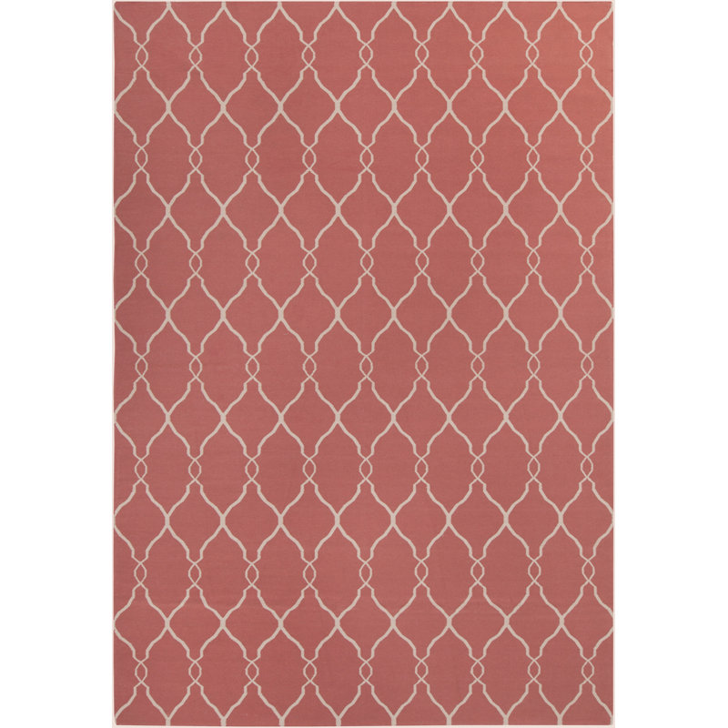 Tapis rouge en laine tissé à plat à la main Findley, Rectangle 9 pi x 13 pi