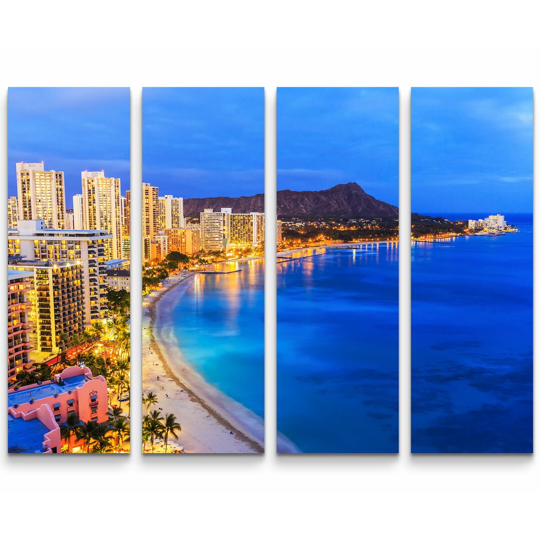 4-tlg. Leinwandbilder-Set Skyline Honululu Hawaii