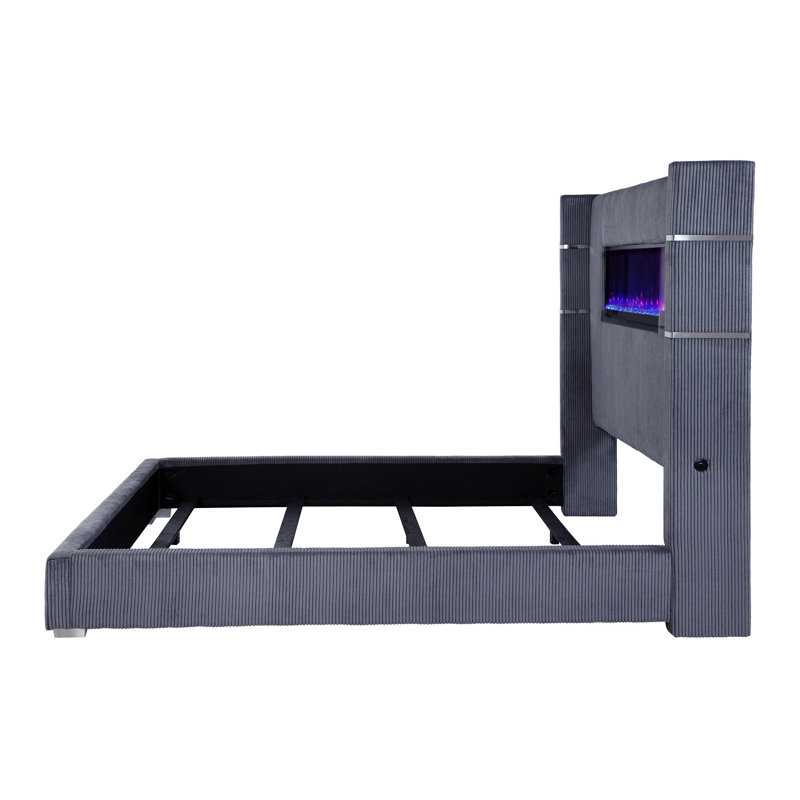 Stoehr Upholstered Queen Flame Visualizer Bed Grey, Gray, Queen