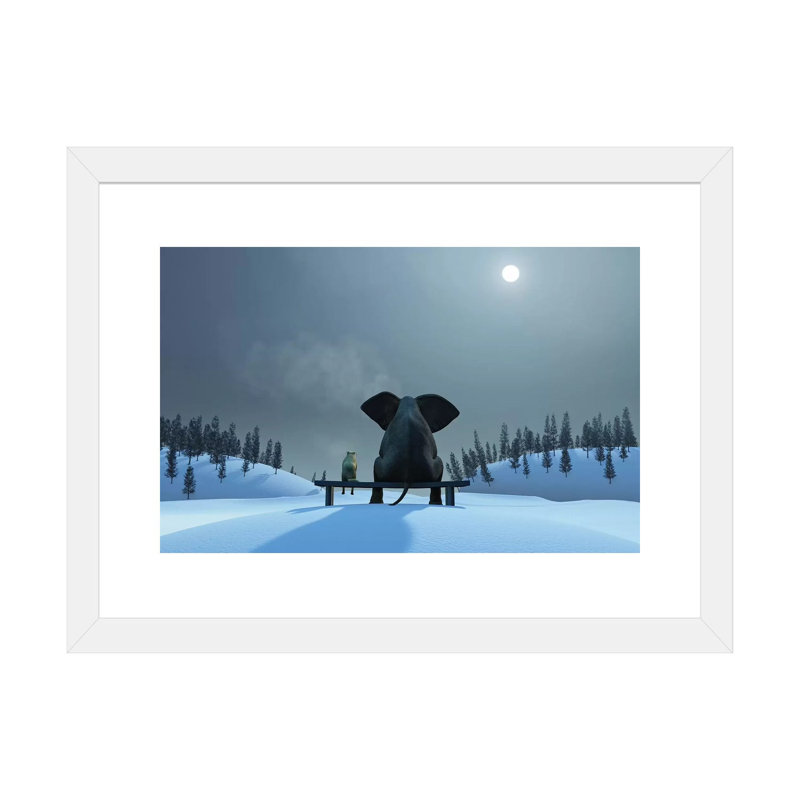 Éléphant et chien à Noël, Papier blanc, Blanc, H 24 po x l 32 po x P 1 po