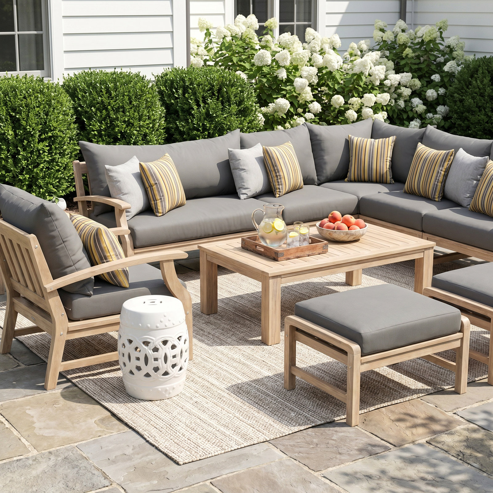 Paulet 8-Person Acacia Patio Seating Group, Charcoal Gray