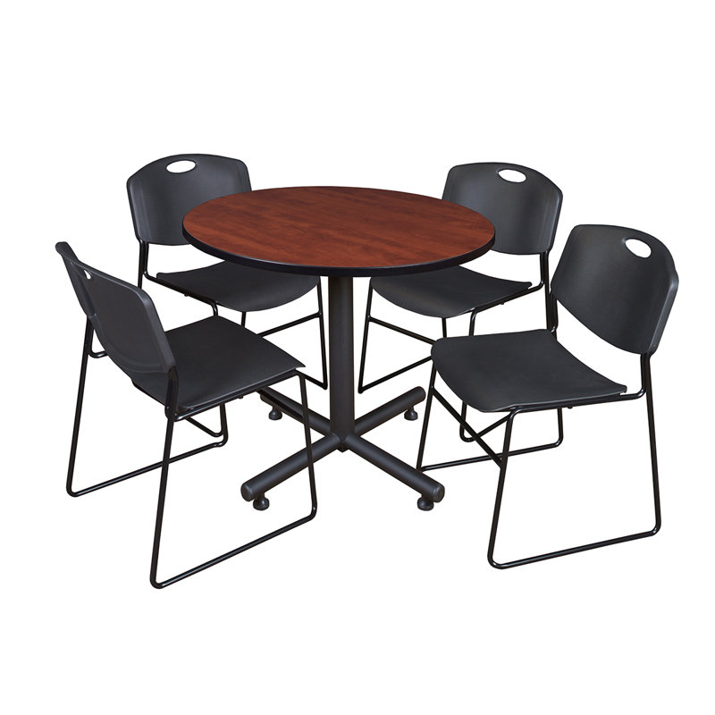 Table de salle à manger avec base Nick Nick et 4 chaises empilables Zeng, Cerisier, Noir