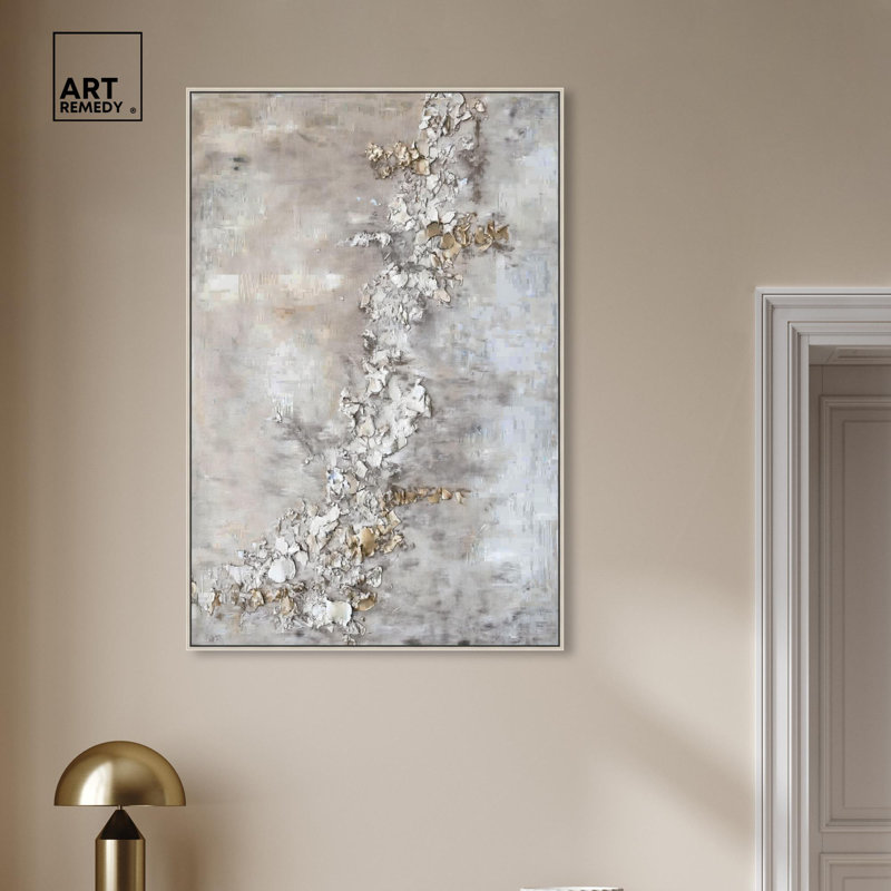 Rust Fragment Canvas Elegant Gold Abstract by Art Remedy, 55" H x 37" W, Silver Framed
