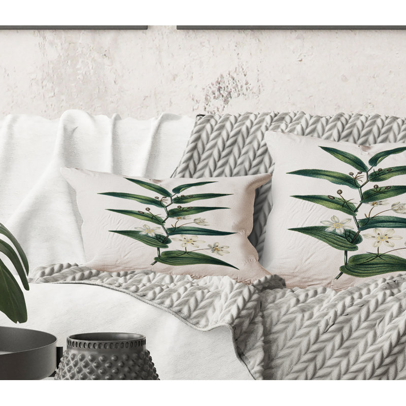 Rectangle, plante rétro avec petites fleurs blanches - Coussin décoratif imprimé maison de campagne