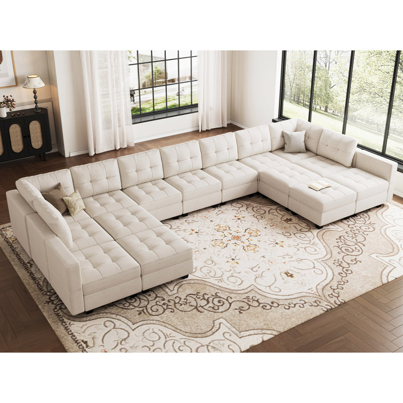 Canapé modulaire rembourré 16 pièces Soneson, Velours beige