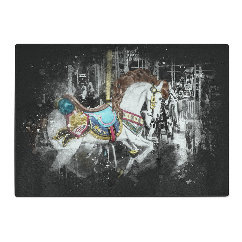 Tempered Glass Carousel Horse Chopping Board, 28.5 cm x 39 cm