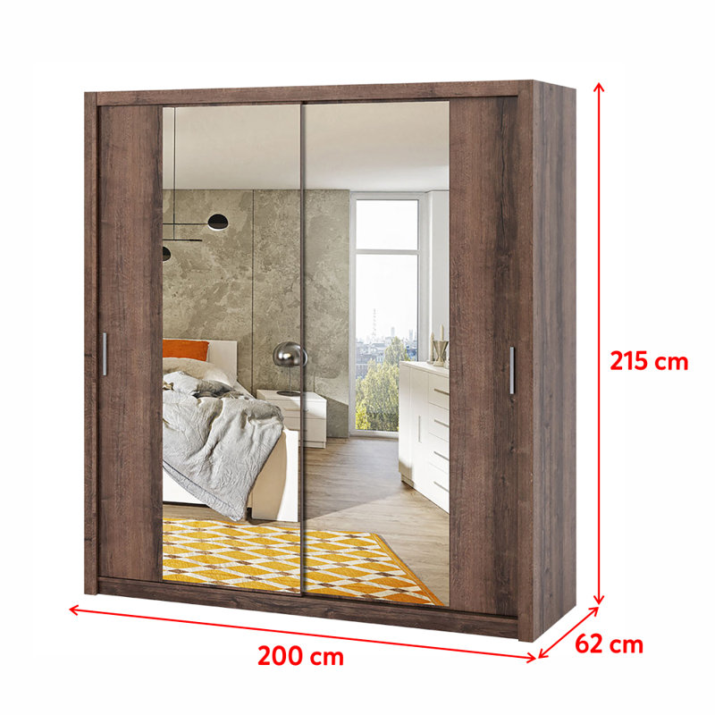Frazierii 2 Door Manufactured Wood Wardrobe, Monastery, 215cm H x 200cm W x 62cm D