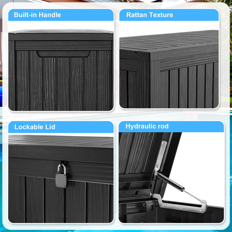 Black Resin 180 Gallon Outdoor Storage Deck Box