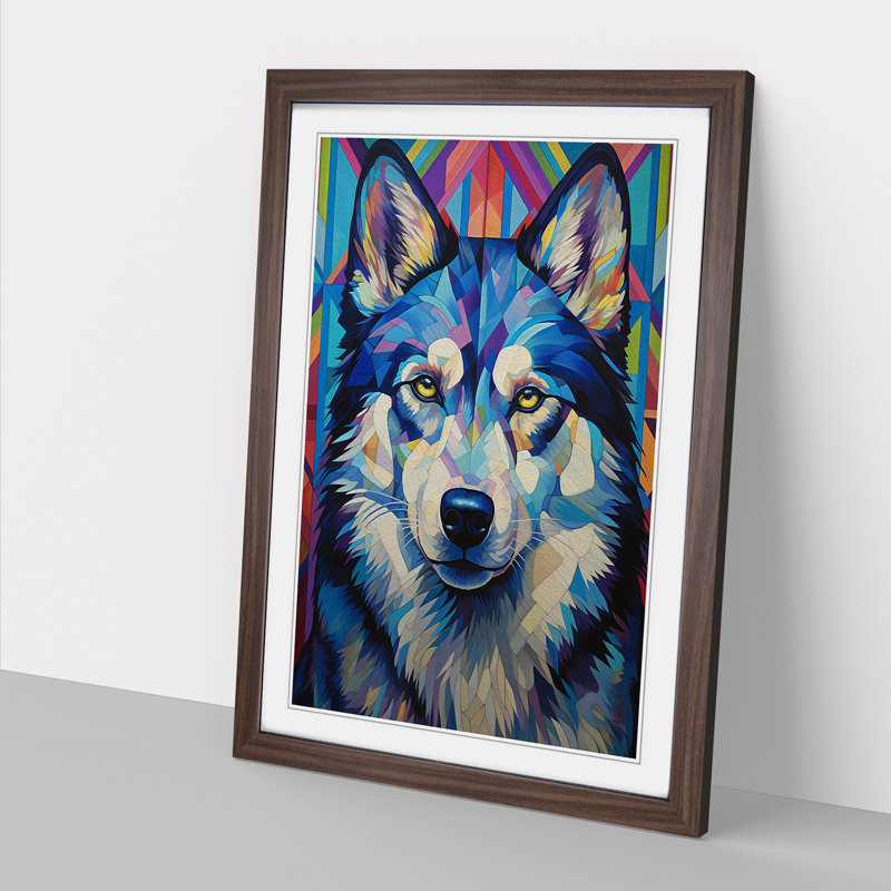Husky Symbolism No.2 - Single Picture Frame Print on Wood, Walnut Framed, 64cm H x 46cm W x 2cm D