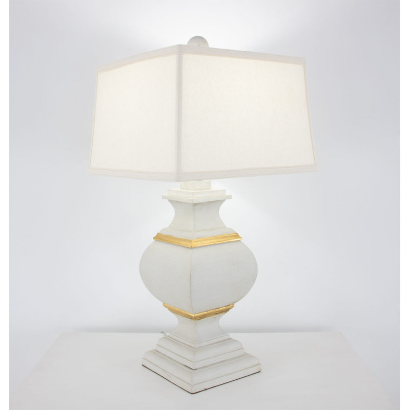 Serena Table Lamp, Soft Light French Gray/Gold Leaf, White