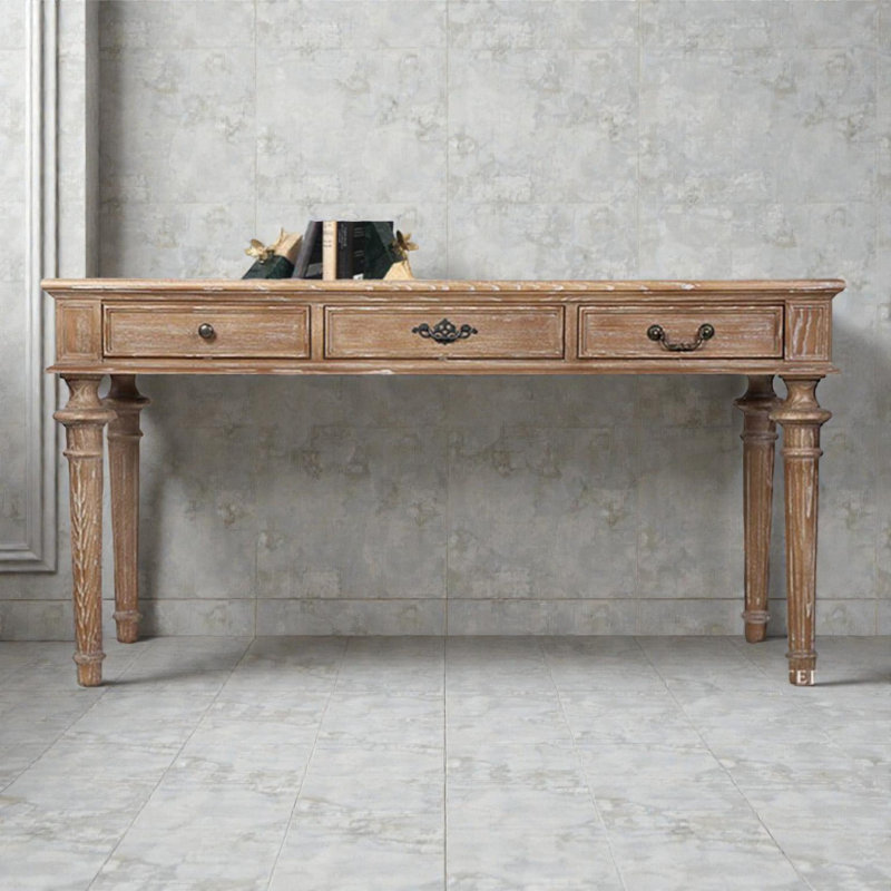 140cm Solid Wood Console Table – 3 Drawer Hallway Entryway Table for Living Room Storage and Decorative Display