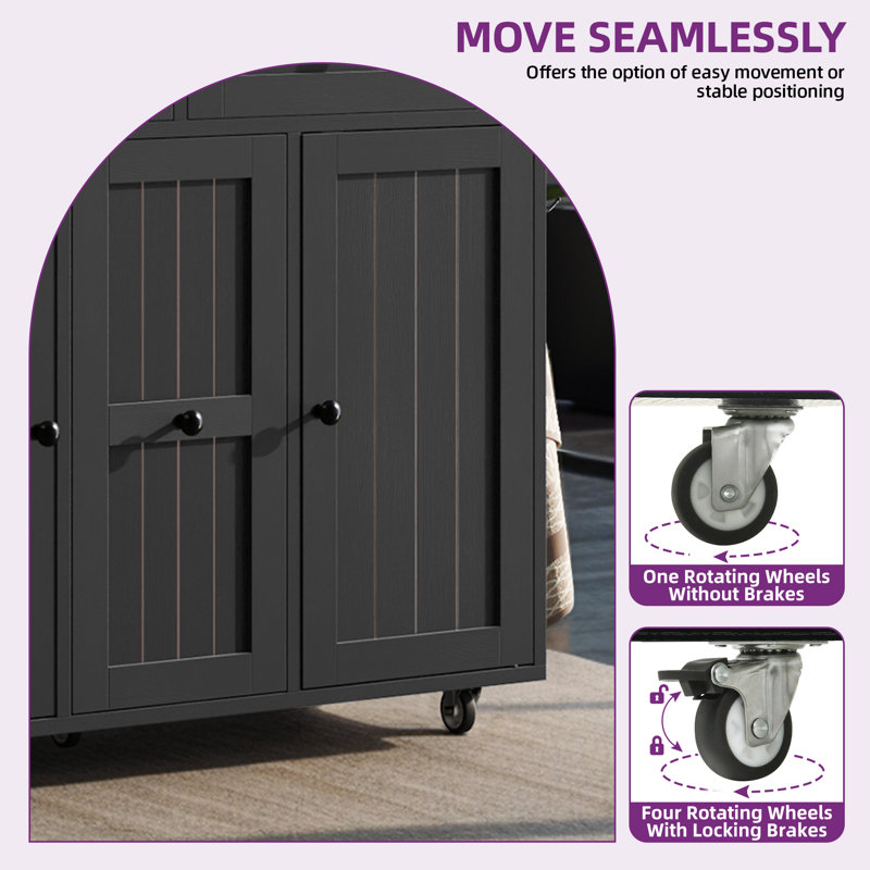Kitchen Island On Wheels with Drop Leaf, Black