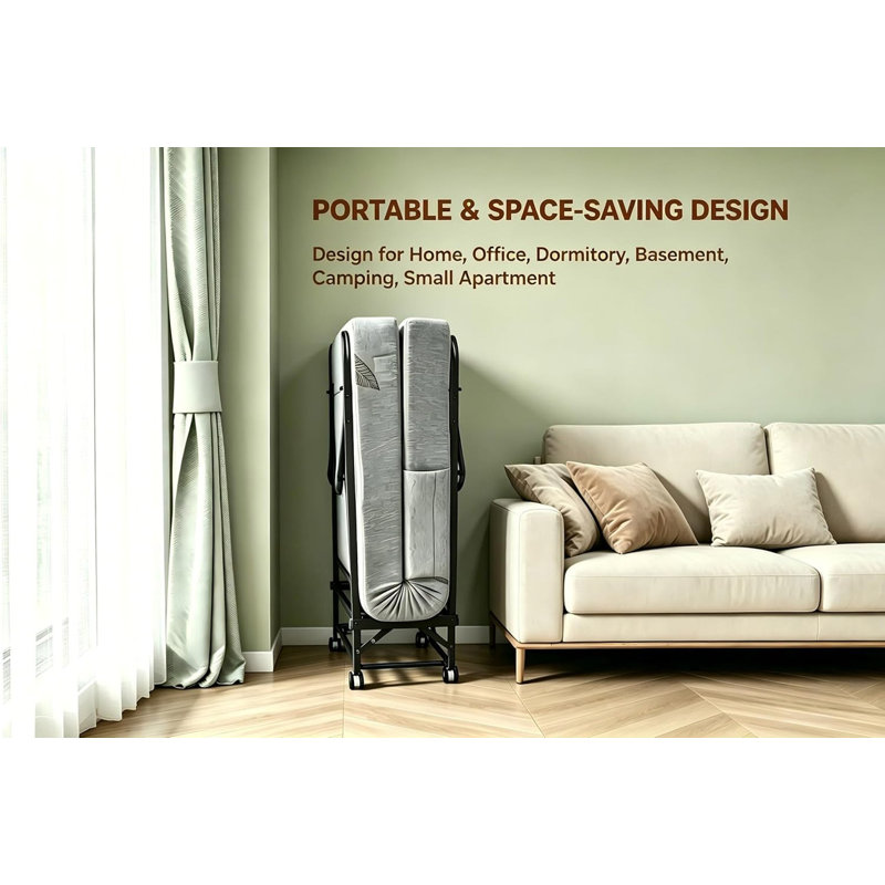 Lit pliant avec matelas, lit pliant portatif avec matelas en mousse à mémoire de forme de 4 po, lit d'invité pliable avec structure en métal