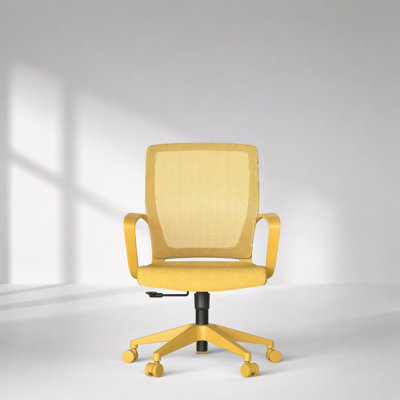 Chaise de bureau colorée avec dossier en maille, siège confortable, accoudoirs fixes, pivotante et réglable en hauteur pour le bureau à domicile (Jaune)