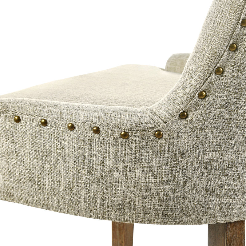 Ensemble de 2 chaises Parson à dossier capitonné beige avec finition chêne récupéré, sièges de salle à manger rustiques